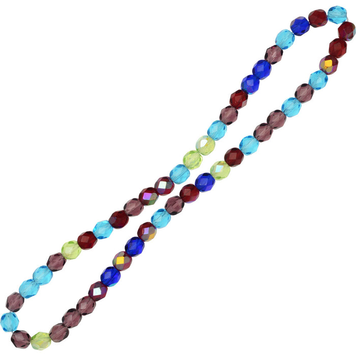 Czech Fire Polished Glass Beads, Faceted Round 6mm, Gemtones Mix (50 Pieces)
