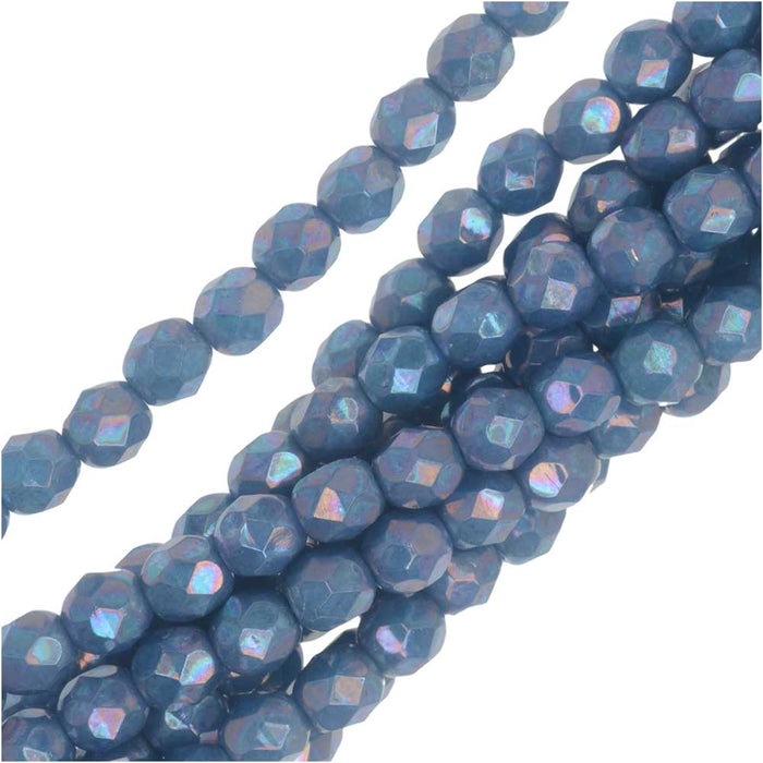 Czech Fire Polished Glass, Faceted Round Beads 4mm, Blue Turquoise Nebula (40 Pieces)