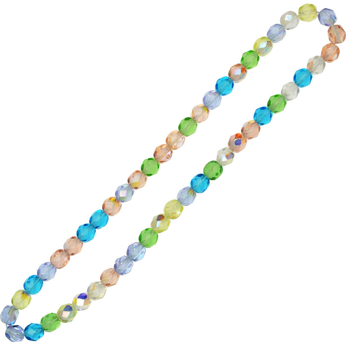 Czech Fire Polished Glass Beads, Faceted Round 6mm, Spring Flowers Mix (50 Pieces)