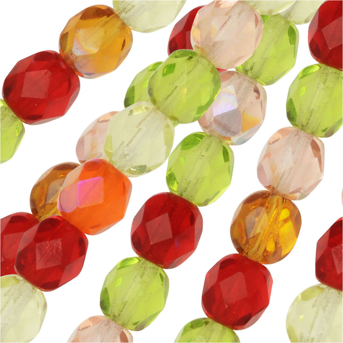 Czech Fire Polished Glass Beads, Faceted Round 6mm, Tango Mix (50 Pieces)