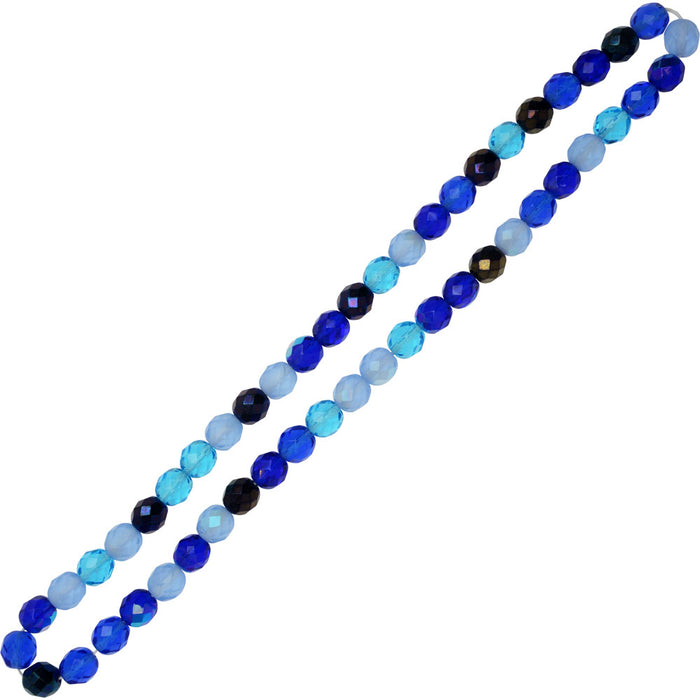 Czech Fire Polished Glass Beads, Faceted Round 8mm, Blue Tones Mix (50 Pieces)