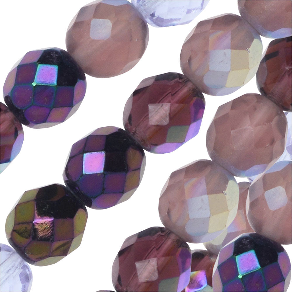 Czech Fire Polished Glass Beads, Faceted Round 8mm, Lilac Purple Mix (50 Pieces)