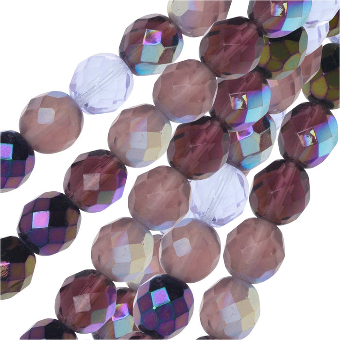 Czech Fire Polished Glass Beads, Faceted Round 8mm, Lilac Purple Mix (50 Pieces)