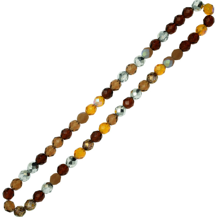 Czech Fire Polished Glass Beads, Faceted Round 8mm, Wheatberry Mix (50 Pieces)