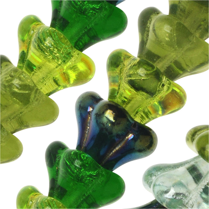 Czech Glass Beads, Flower 11x13mm, Evergreen Mix (50 Pieces)