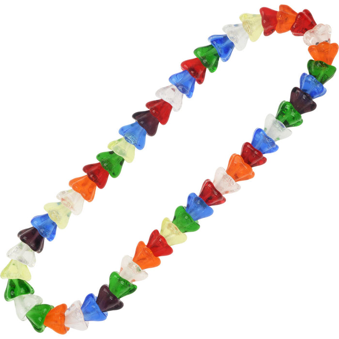 Czech Glass Beads, Flower 6x8mm, Rainbow Mix (50 Pieces)