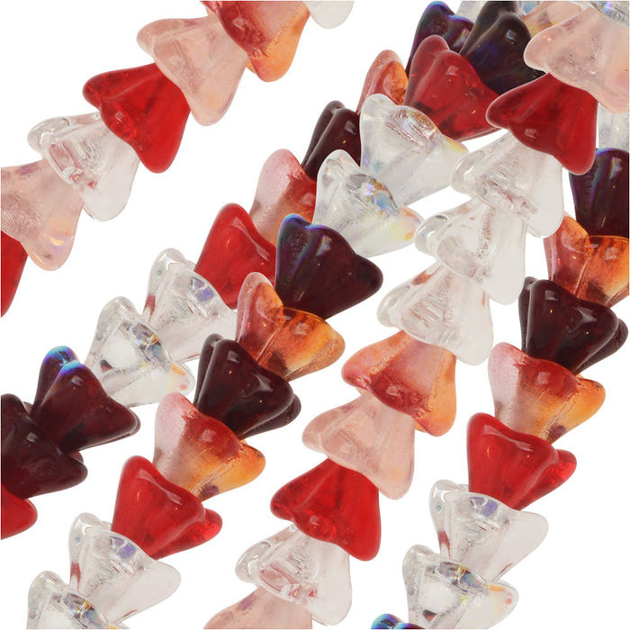 Czech Glass Beads, Flower 6x8mm, Strawberry Fields Mix (50 Pieces)