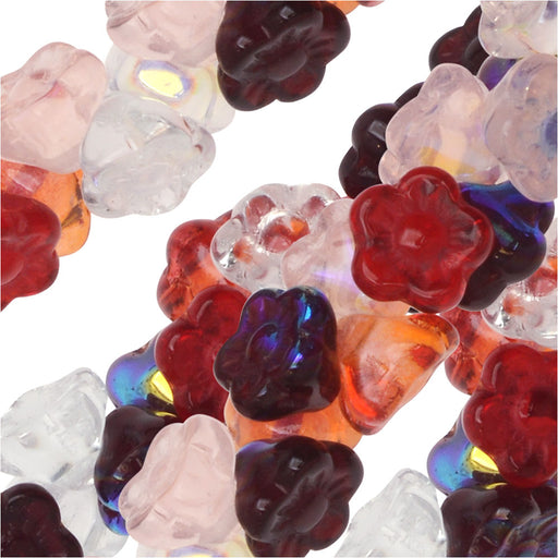 Czech Glass Beads, Flower 7mm, Strawberry Fields Mix (100 Pieces)