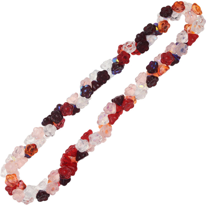Czech Glass Beads, Flower 7mm, Strawberry Fields Mix (100 Pieces)