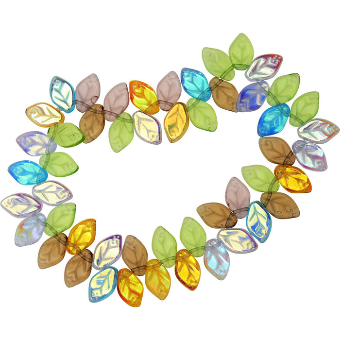 Czech Glass Beads, Leaf 12x7mm, Prairie Mix (50 Pieces)
