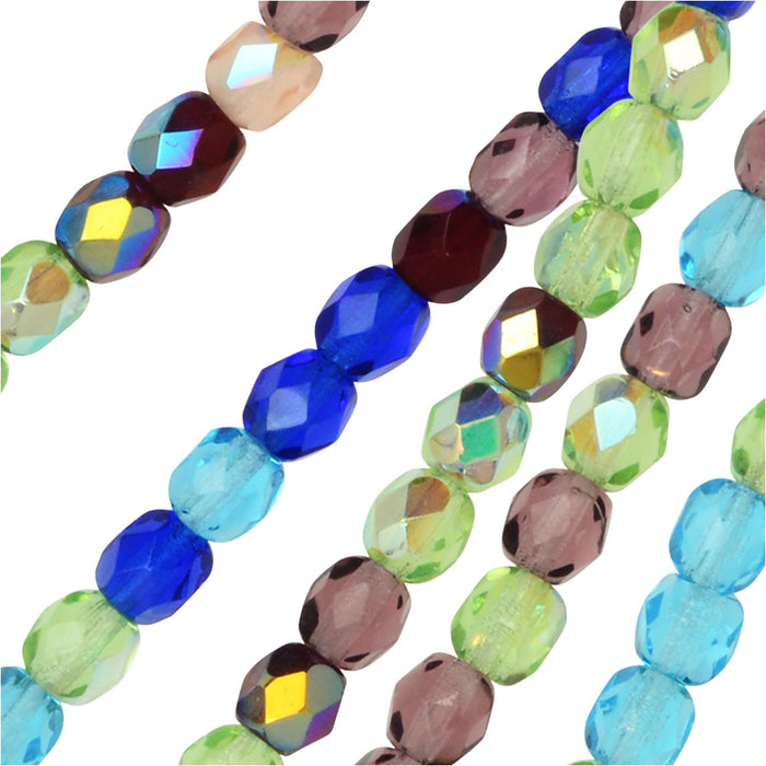Czech Fire Polished Glass Beads, Faceted Round 4mm, Gemtones Mix (100 Pieces)