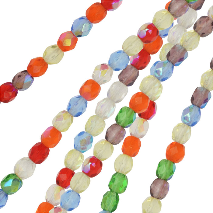 Czech Fire Polished Glass Beads, Faceted Round 4mm, Rainbow AB Mix (100 Pieces)