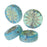 Czech Glass Beads, Coin with Aster 12mm, Aqua Blue Opaline with Platinum Wash, by Raven's Journey (1 Strand)