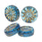 Czech Glass Beads, Coin with Aster 12mm, Aqua Blue Transparent with Gold Wash, by Raven's Journey (1 Strand)