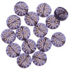 Czech Glass Beads, Coin with Aster 12mm, Tanzanite Purple Transparent with Platinum Wash, by Raven's Journey (1 Strand)