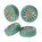 Czech Glass Beads, Coin with Aster 12mm, Turquoise Opaque with Platinum Wash, by Raven's Journey (1 Strand)