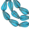 Czech Glass Beads, Melon Drop 13x8mm, Capri Blue Transparent with Dark Bronze Wash, by Raven's Journey (1 Strand)