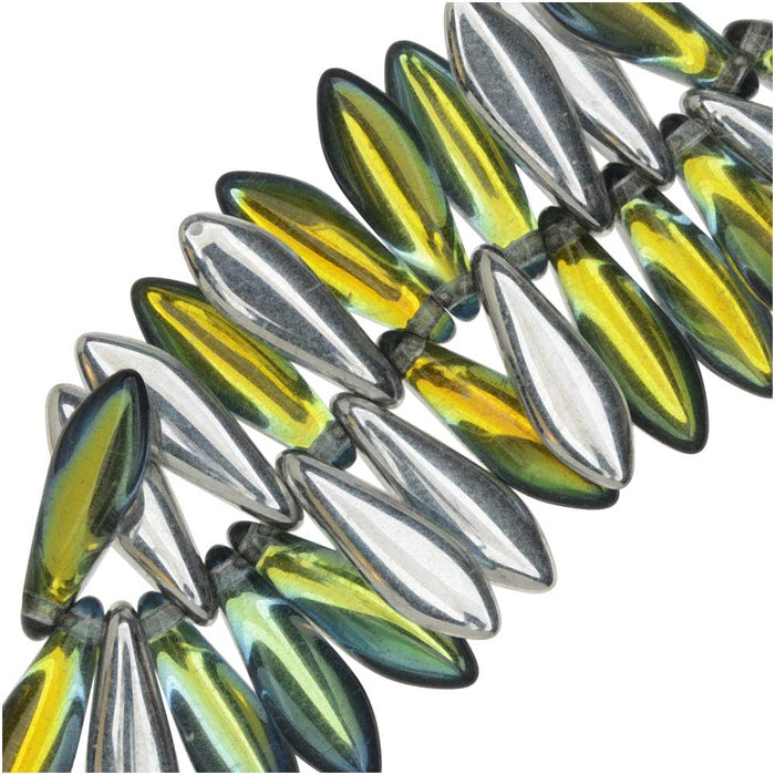 Czech Glass, Dagger Beads 5x16mm, Backlit Uranium (25 Pieces)