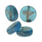 Czech Glass Beads, Pressed Coin with Bee 12mm, Aqua Blue Transparent Matte with Platinum Wash, by Raven's Journey (1 Strand)