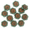 Czech Glass Beads, Wild Rose Flower 14mm, Turquoise Opaque with Copper Wash, by Raven's Journey (1 Strand)
