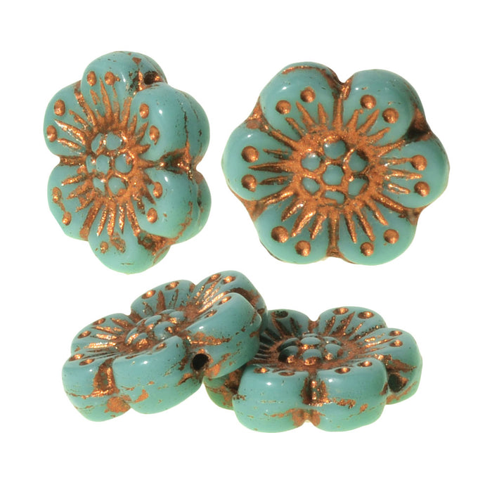 Czech glass forget me not flower rondelle spacer beads 50pc aqua blue –  Orange Grove Beads