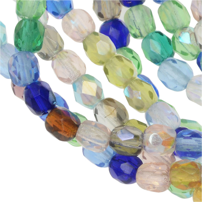 Czech Glass Beads, Faceted Round 4mm, Mixed with Luster Finish, by Raven's Journey (1 Strand)