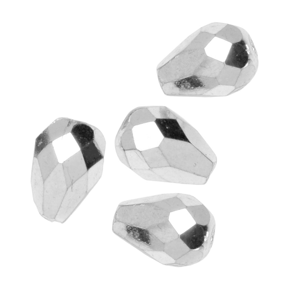 Czech Fire Polished Glass Beads, Teardrop 10x7mm, Silver Full-Coat (1  Strand)
