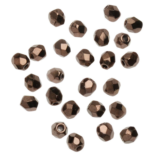 Czech Fire Polished Glass Beads, Round 3mm, Antique Copper Full-Coat (50 Pieces)