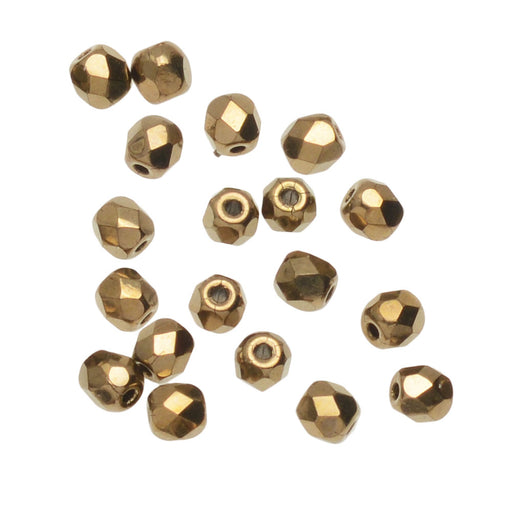 Czech Fire Polished Glass Beads, Round 3mm, Metallic Bronze Full-Coat (50 Pieces)