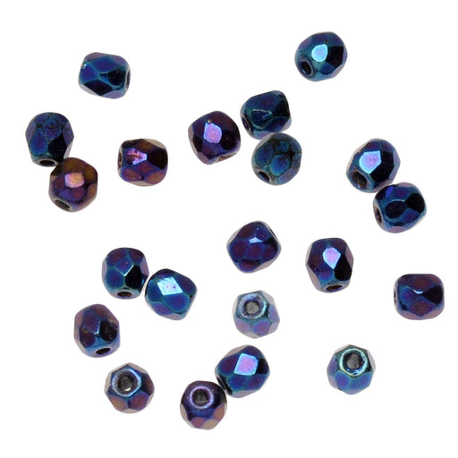 Czech Fire Polished Glass Beads, Round 3mm, Blue Iris Full-Coat (50 Pieces)