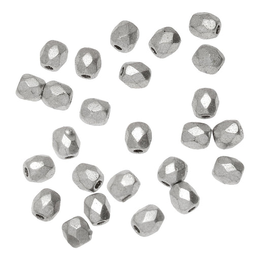 Czech Fire Polished Glass Beads, 3mm Round, Matte Metallic Silver, (1 Strand)