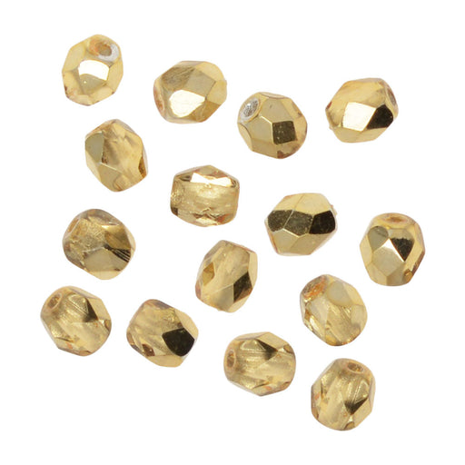 Czech Fire Polished Glass Beads, Round 4mm, Crystal Gold Half-Coat (50 Pieces)