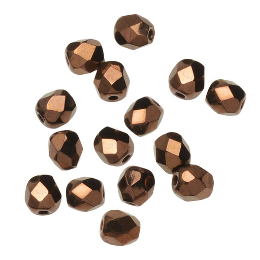 Czech Fire Polished Glass Beads, 4mm Round, Dark Bronze, (1 Strand)