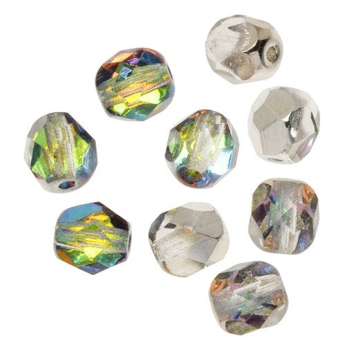 Czech Fire Polished Glass Beads, Round 6mm, Crystal Vitral, (1 Strand)