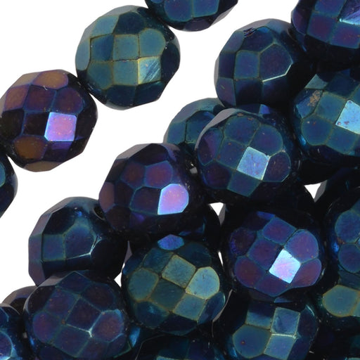 Czech Fire Polished Glass Beads, Round 8mm, Blue Iris Full-Coat (25 Pieces)