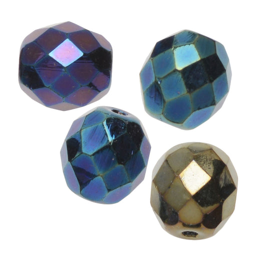 Czech Fire Polished Glass Beads, Round 10mm, Blue Iris Full-Coat (1 Strand)