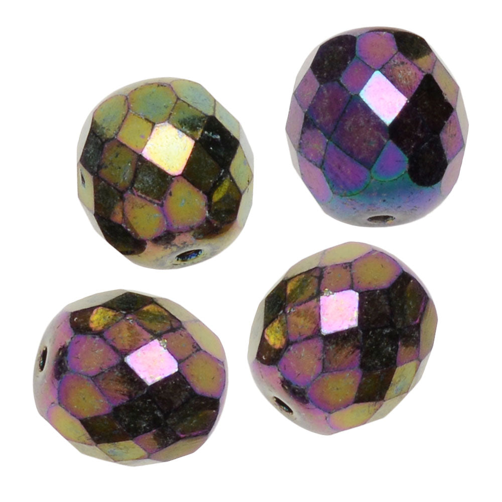 Czech Fire Polished Glass Beads, Round 10mm, Purple Iris Full-Coat (25 Pieces)
