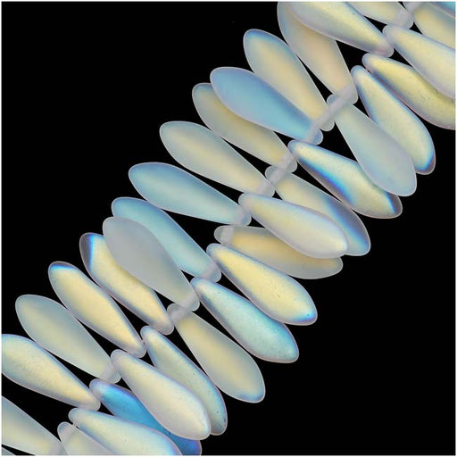 Czech Glass 5 x 16mm Dagger Beads - Matte Crystal AB, 50pcs (1 Strand)