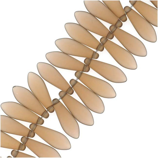 Czech Glass 5 x 16mm Dagger Beads - Matte Smokey Topaz, 50pcs (1 Strand)