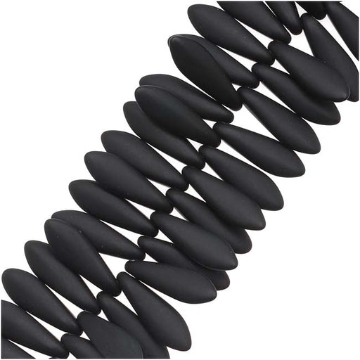 Czech Glass 5 x 16mm Dagger Beads - Matte Jet, 50pcs (1 Strand)