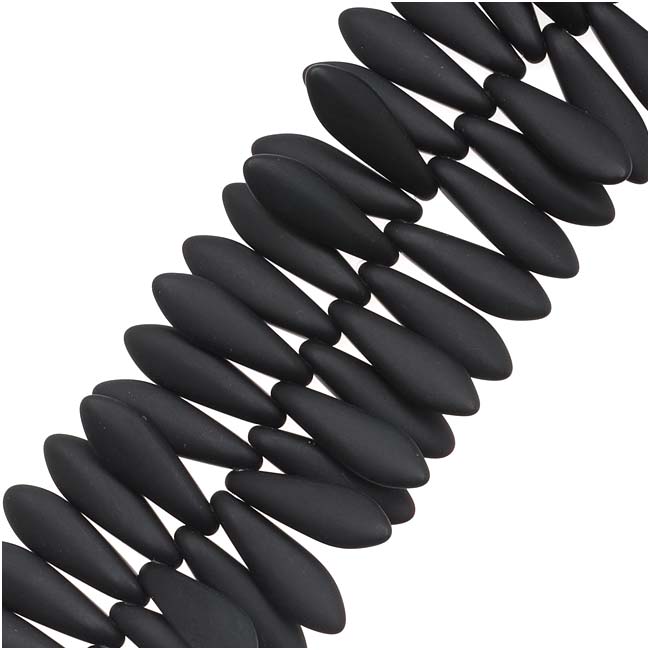 Czech Glass 5 x 16mm Dagger Beads - Matte Jet, 50pcs (1 Strand)