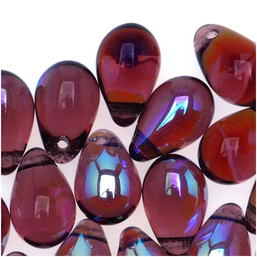 Czech Glass Beads 9mm Teardrop Amethyst Purple AB (50 pcs)