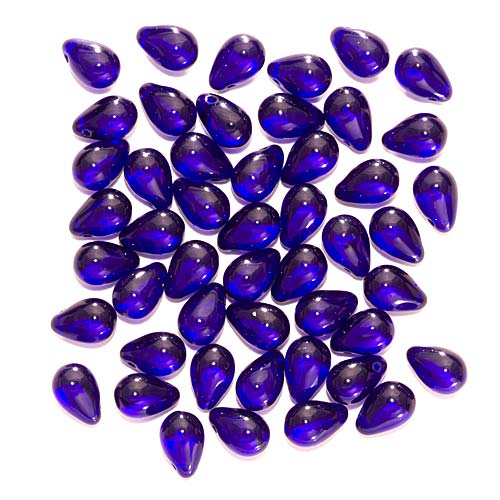 Czech Glass Beads 9mm Teardrop Cobalt Blue (50 pcs)