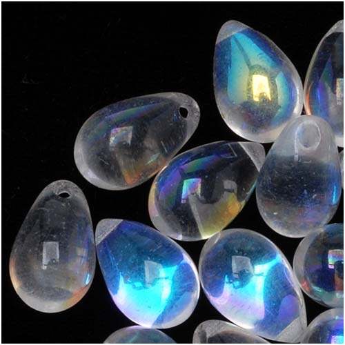 Czech Glass Beads 9mm Teardrop Crystal Clear AB (1 Strand)
