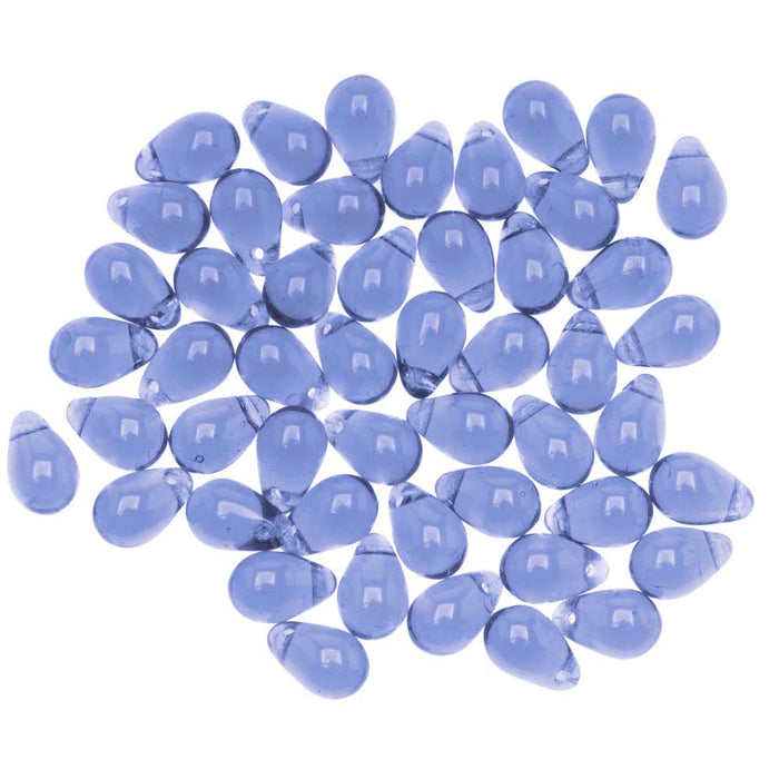 Czech Glass Beads 9mm Teardrop Light Sapphire (1 Strand)