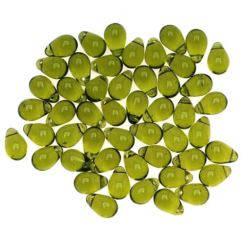 Czech Glass Beads 9mm Teardrop Olivine Green (50 Pieces)