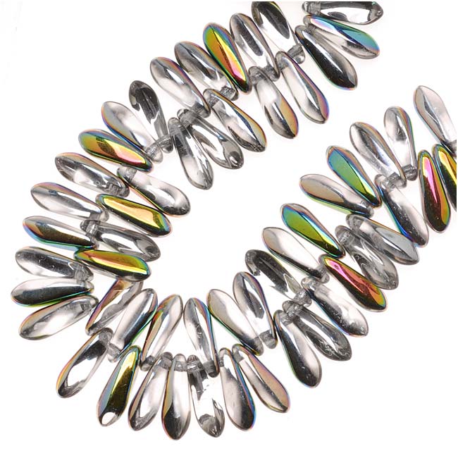 Czech Glass 3 x 10mm Dagger Beads - Crystal Vitrail (1 Strand)