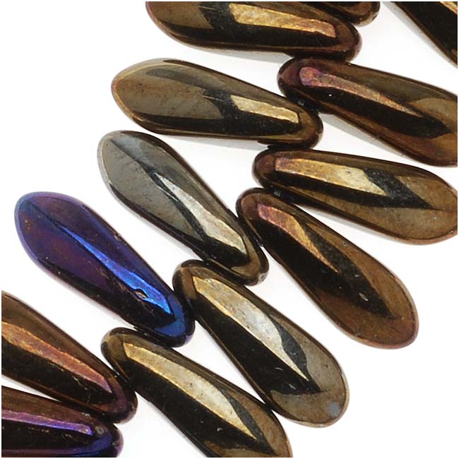 Czech Glass 3 x 10mm Dagger Beads - Brown Iris  (50 pcs)