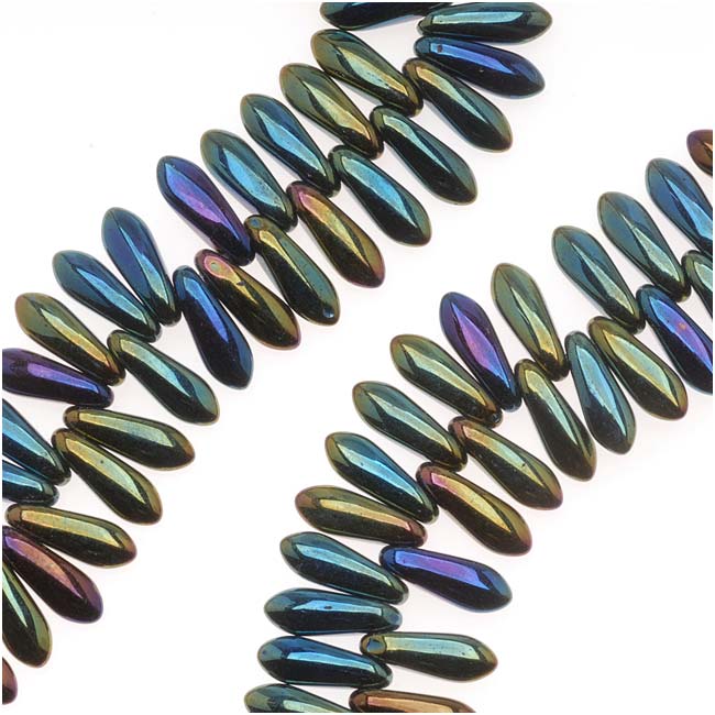 Czech Glass 3 x 10mm Dagger Beads - Green Iris  (50 pcs)
