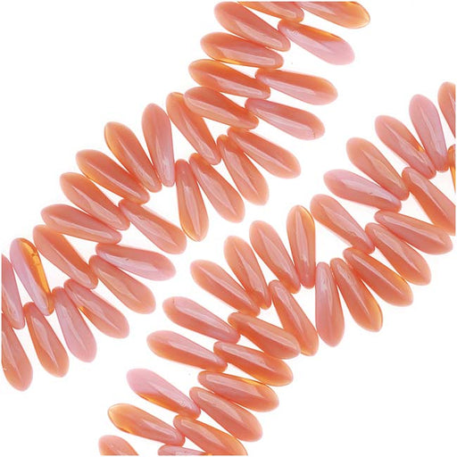 Czech Glass 3 x 10mm Dagger Beads - Coral Pink/Brown  (50 pcs)